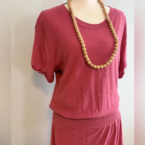 Nation LTD Los Angeles Martine Midi Dress Short Sleeve Tiered Pink 100% Cotton M - Picture 6 of 8